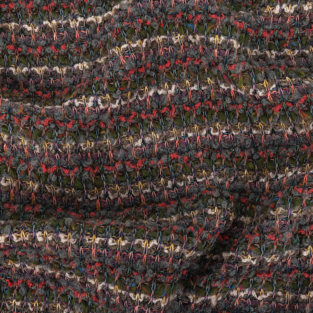Hunter, Coral and Gray Stripes Boucled Wool Sweater Knit