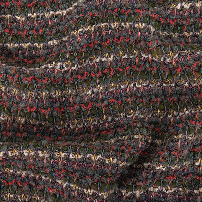 Hunter, Coral and Gray Stripes Boucled Wool Sweater Knit
