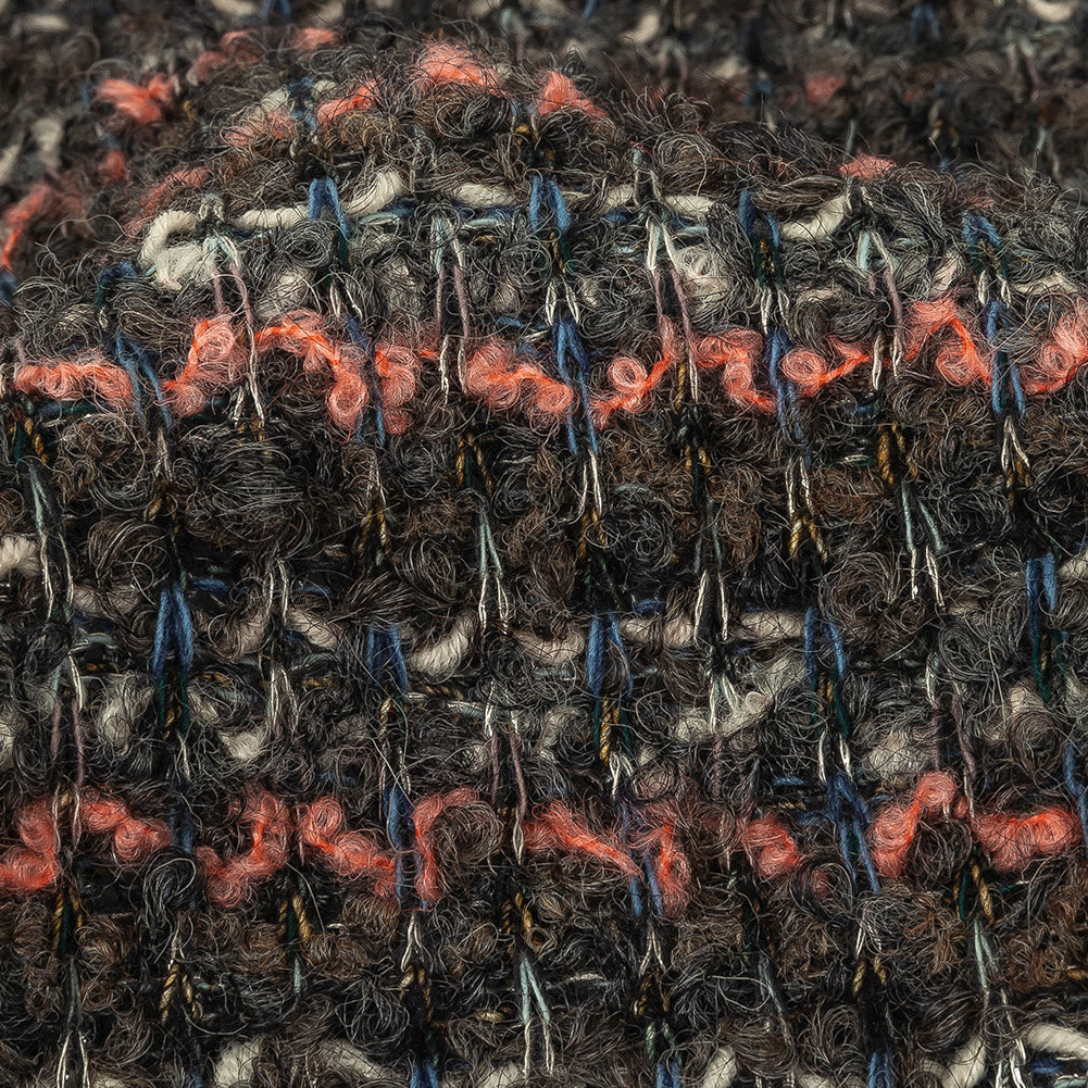 Italian Pewter, Flamingo Pink and Blue Stripes Boucled Wool Sweater Knit with Clear Sequins Detail