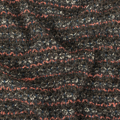 Italian Pewter, Flamingo Pink and Blue Stripes Boucled Wool Sweater Knit with Clear Sequins