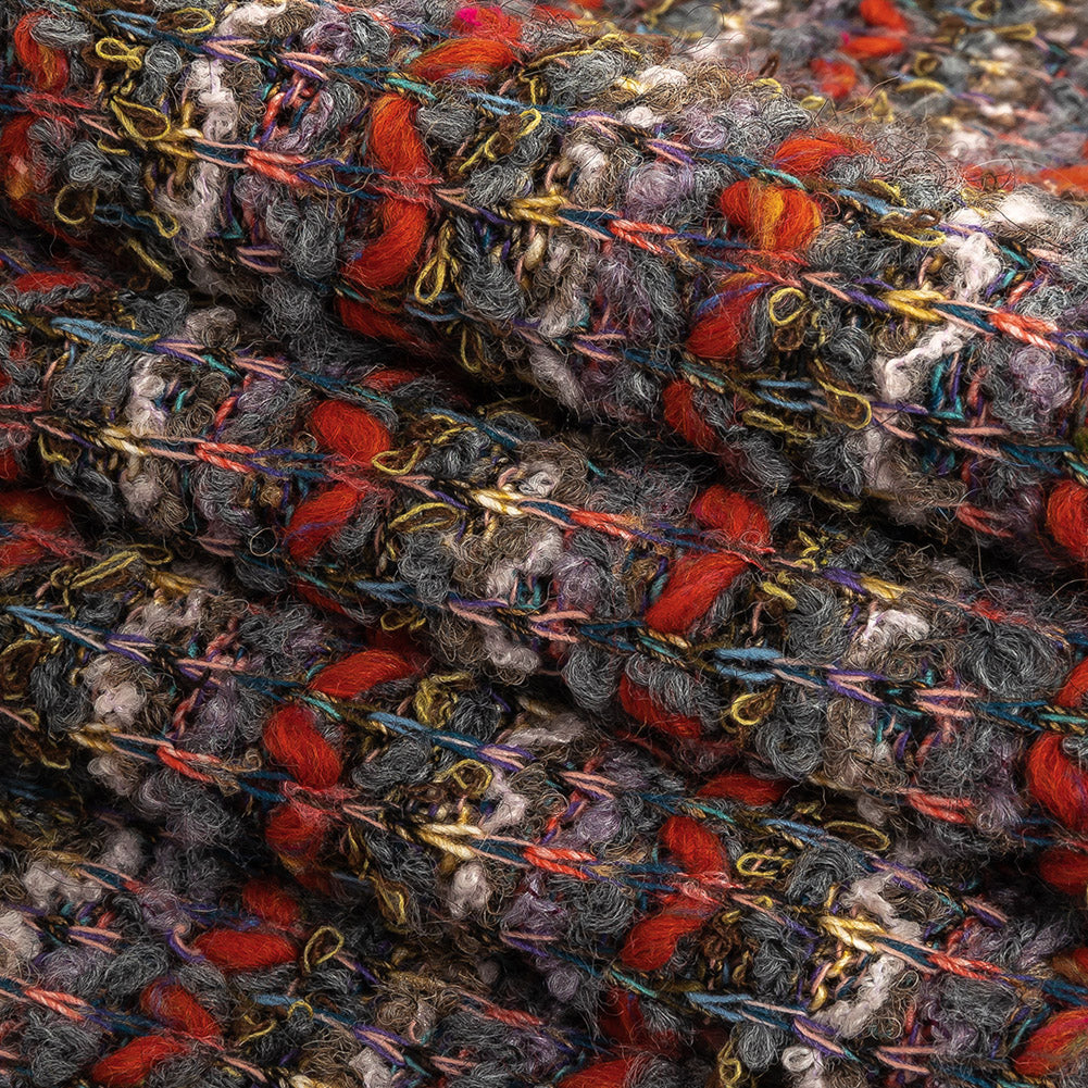 Red, Gray, and Yellow Striped Loopy Chunky Sweater Knit Folded