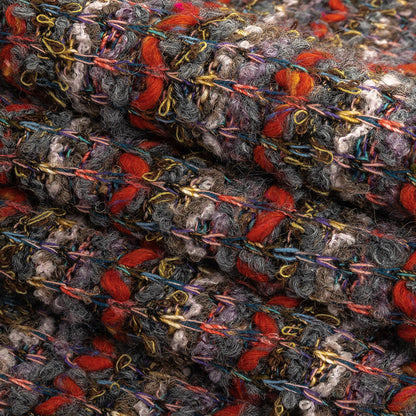 Red, Gray, and Yellow Striped Loopy Chunky Sweater Knit Folded