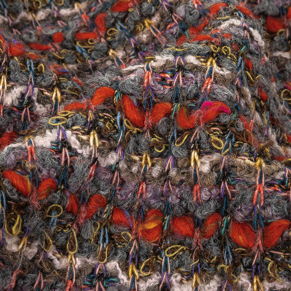 Red, Gray, and Yellow Striped Loopy Chunky Sweater Knit Detail