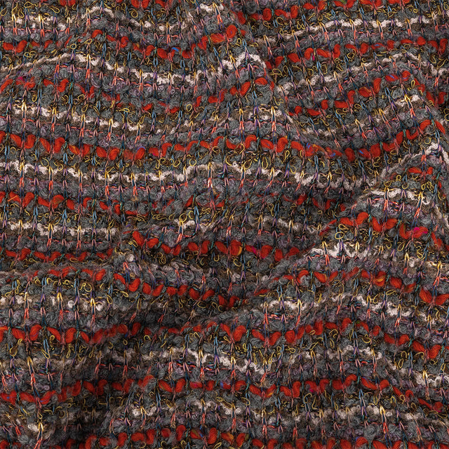 Red, Gray, and Yellow Striped Loopy Chunky Sweater Knit