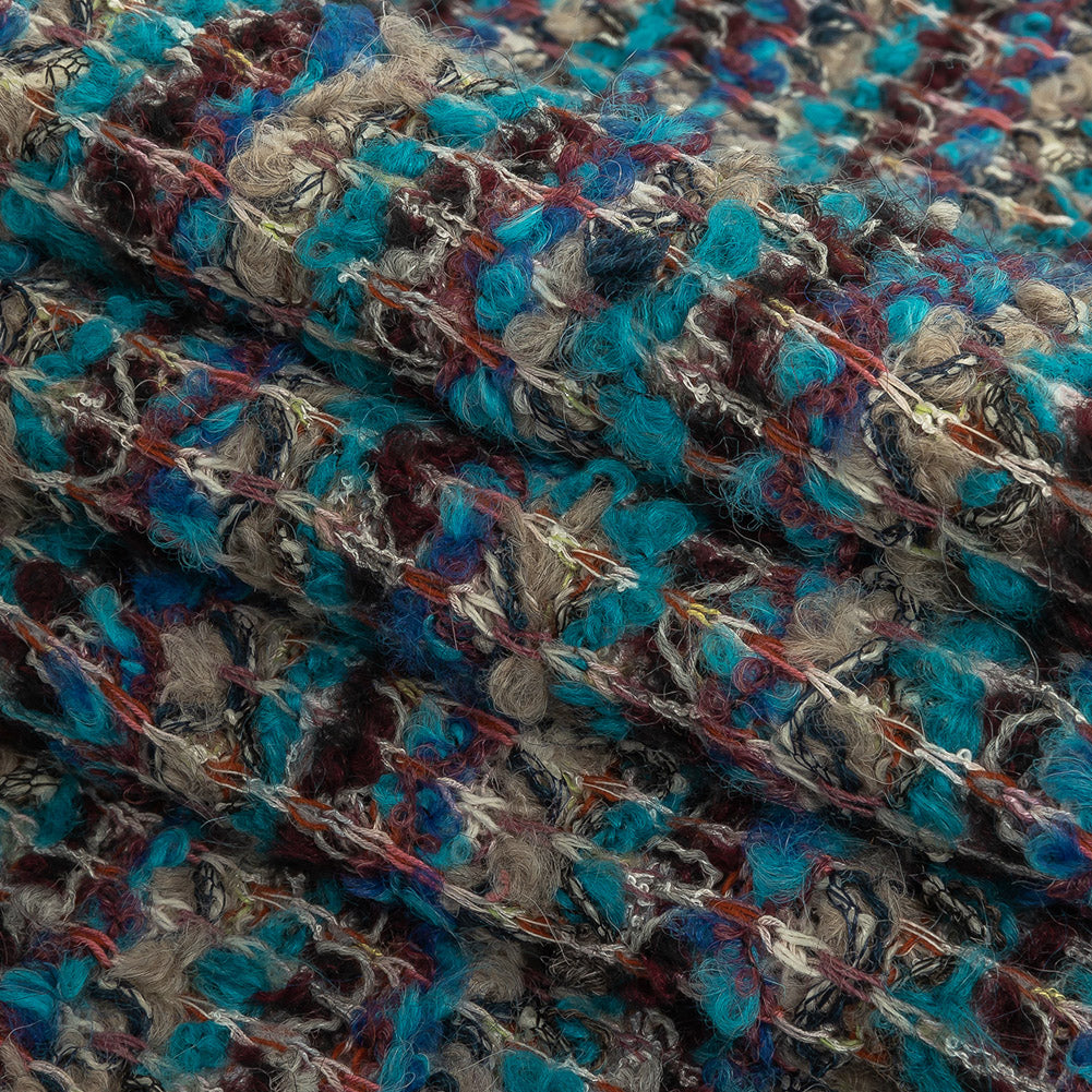 Turquoise, Blue, and Gray Loopy Wool Sweater Knit Folded