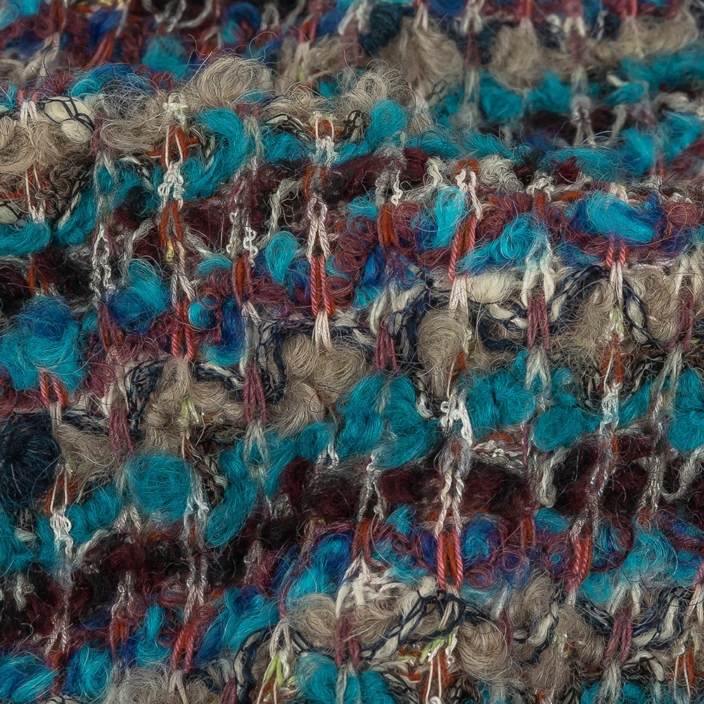 Turquoise, Blue, and Gray Loopy Wool Sweater Knit Detail