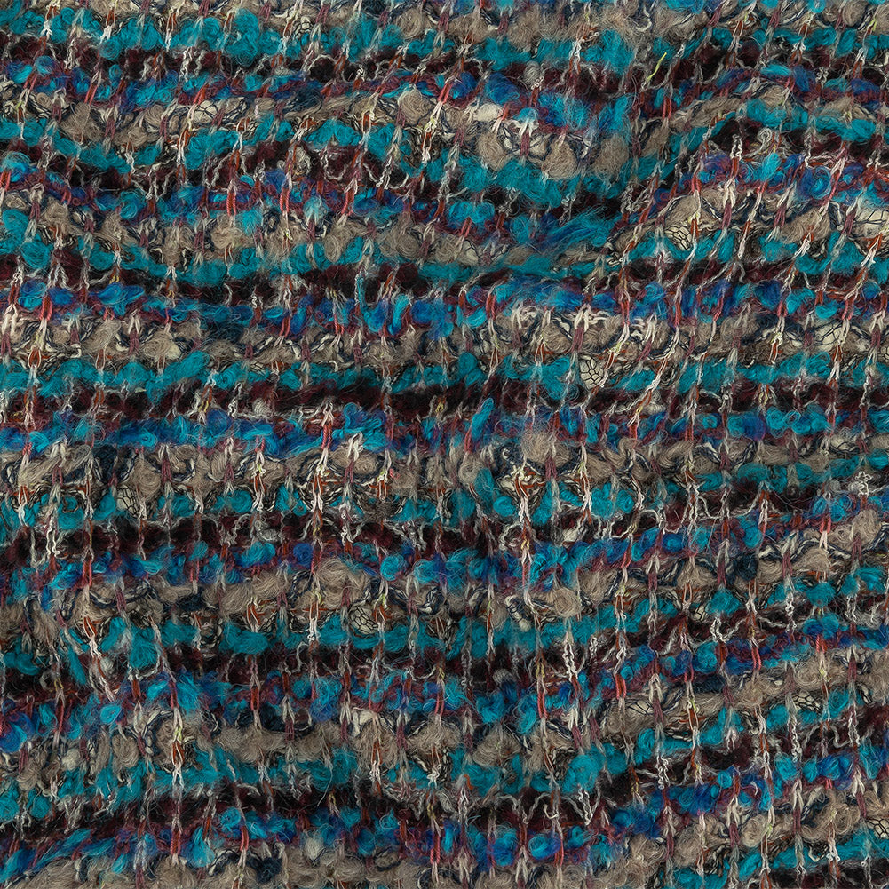 Turquoise, Blue, and Gray Loopy Wool Sweater Knit