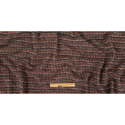 Dark Gull Gray, Golden Olive and Coral Stripes Boucled Wool Sweater Knit Full