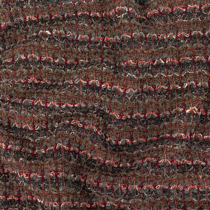 Dark Gull Gray, Golden Olive and Coral Stripes Boucled Wool Sweater Knit