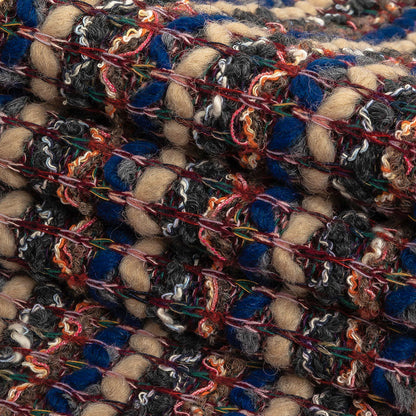 Blue, Sesame, and Wine Chunky Striped Wool Knit Folded