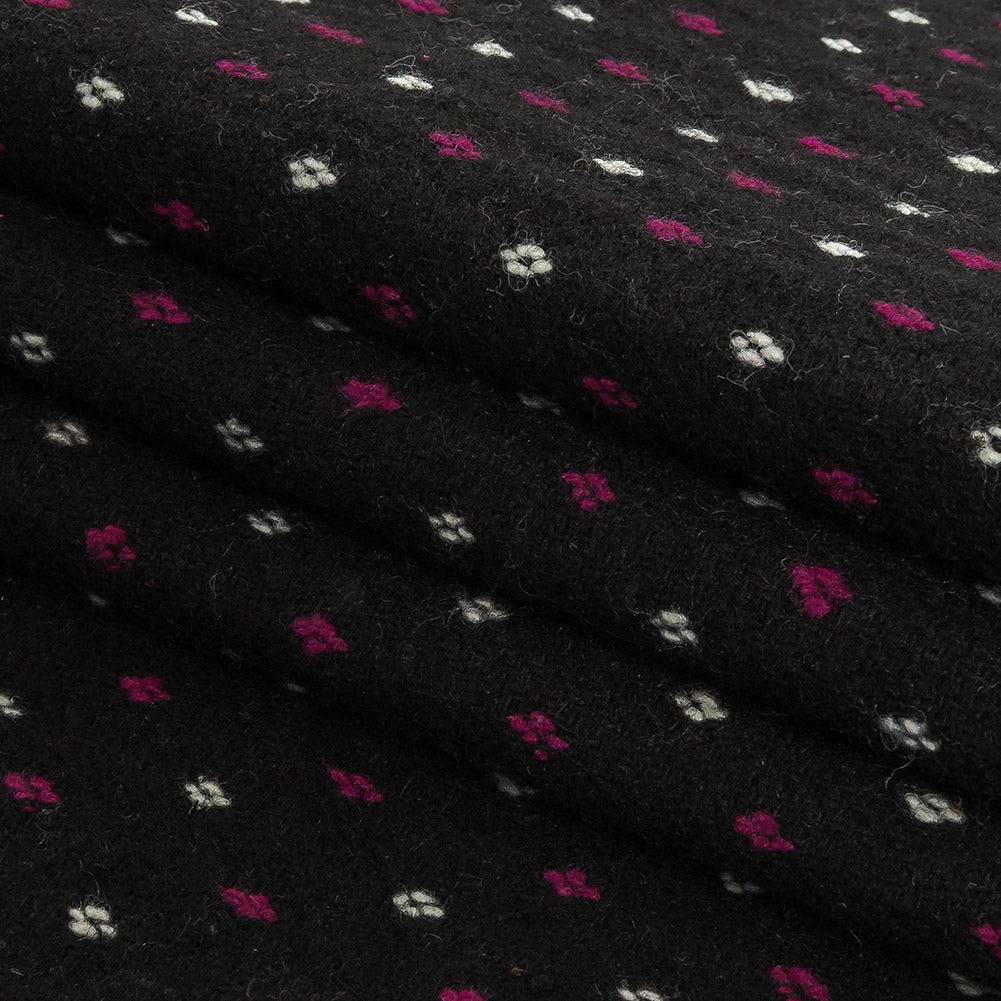 Black, White and Magents Diamonds Brushed Blended Cotton Jacquard Folded