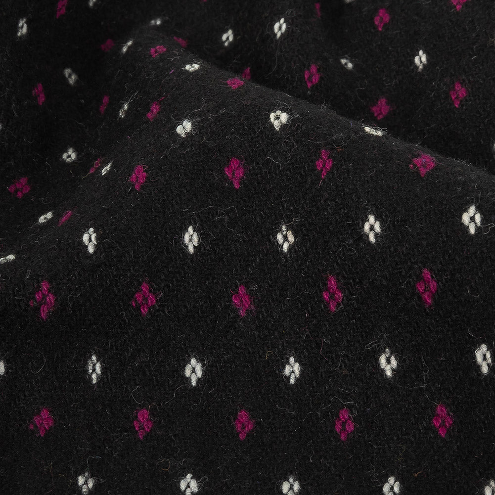 Black, White and Magents Diamonds Brushed Blended Cotton Jacquard Detail