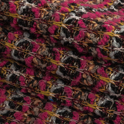 Italian Hot Pink, Gray and Mustard Stripes Wool Boucle Sweater Knit Folded