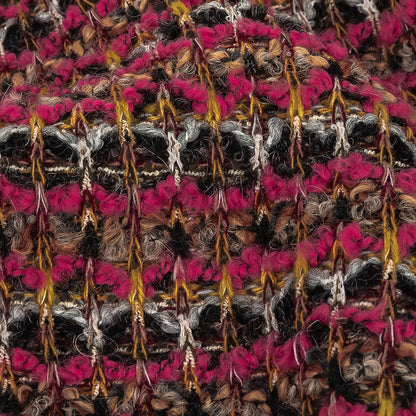 Italian Hot Pink, Gray and Mustard Stripes Wool Boucle Sweater Knit Detail