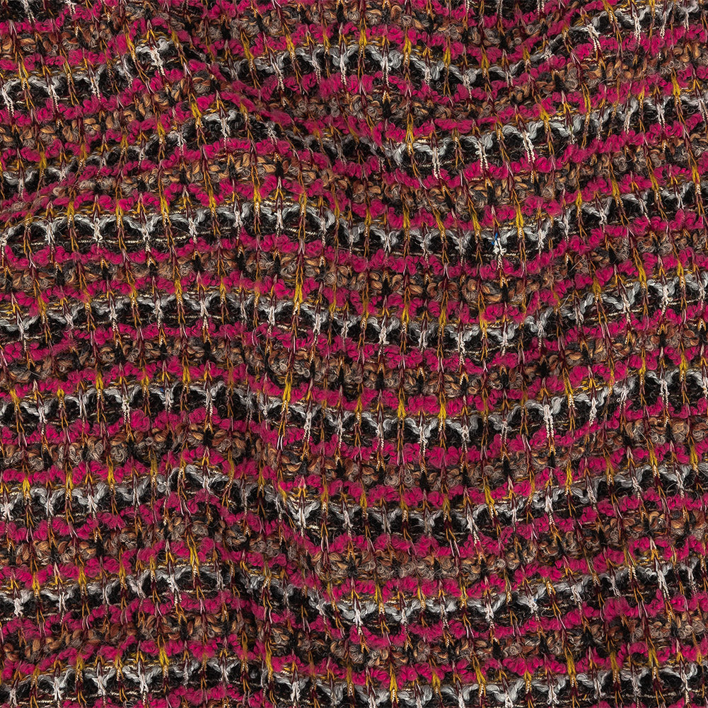 Italian Hot Pink, Gray and Mustard Stripes Wool Boucle Sweater Knit