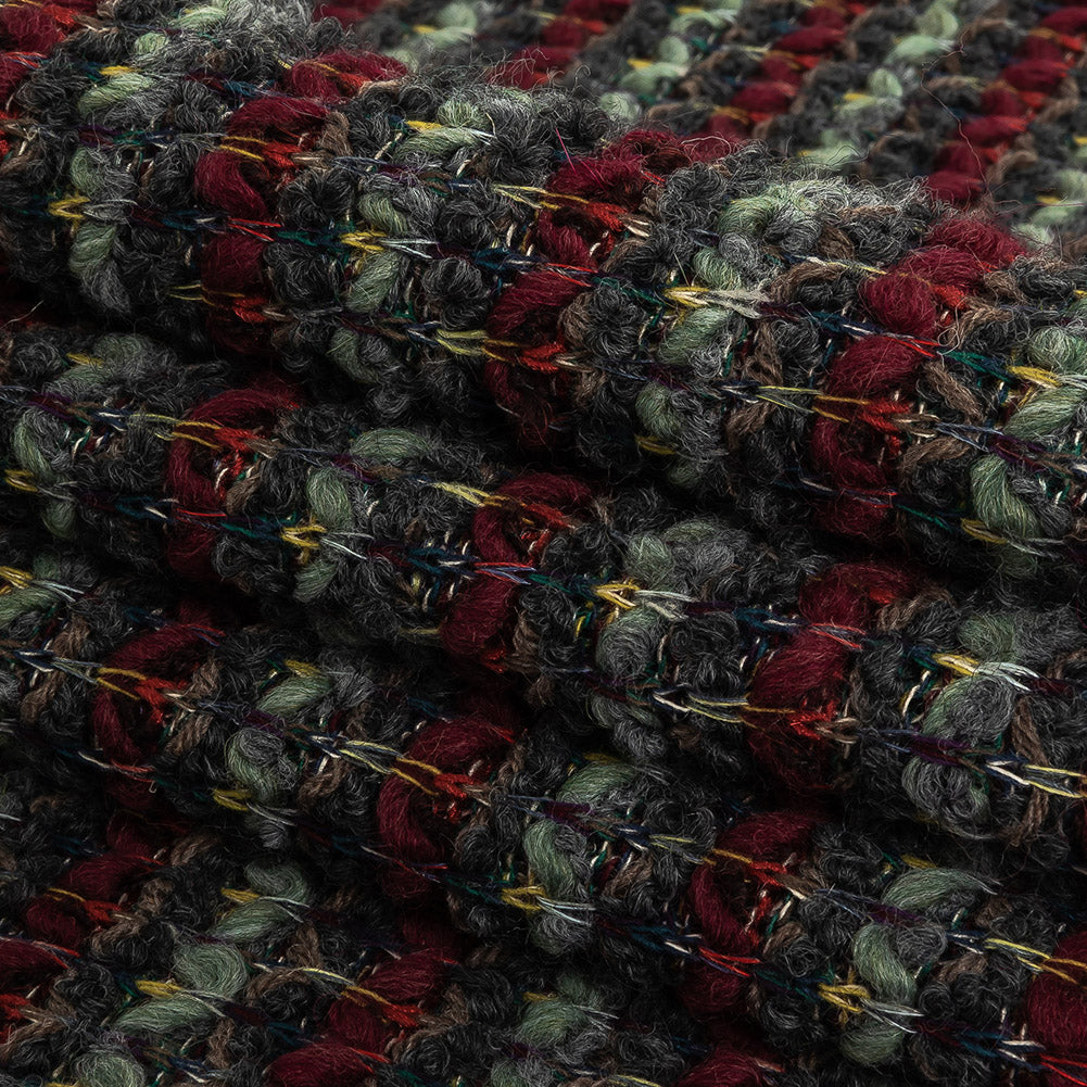 Italian Burgundy, Raven and Brunette Striped Chunky Wool Knit Folded