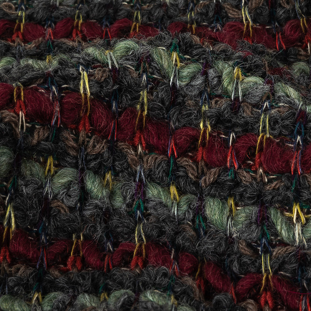 Italian Burgundy, Raven and Brunette Striped Chunky Wool Knit Detail