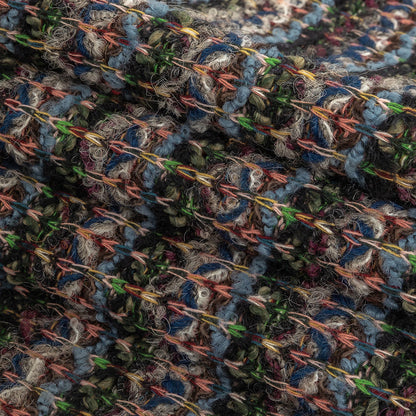 Italian Navy, Dusty Blue and Green Striped Boucle Wool Sweater Knit Folded