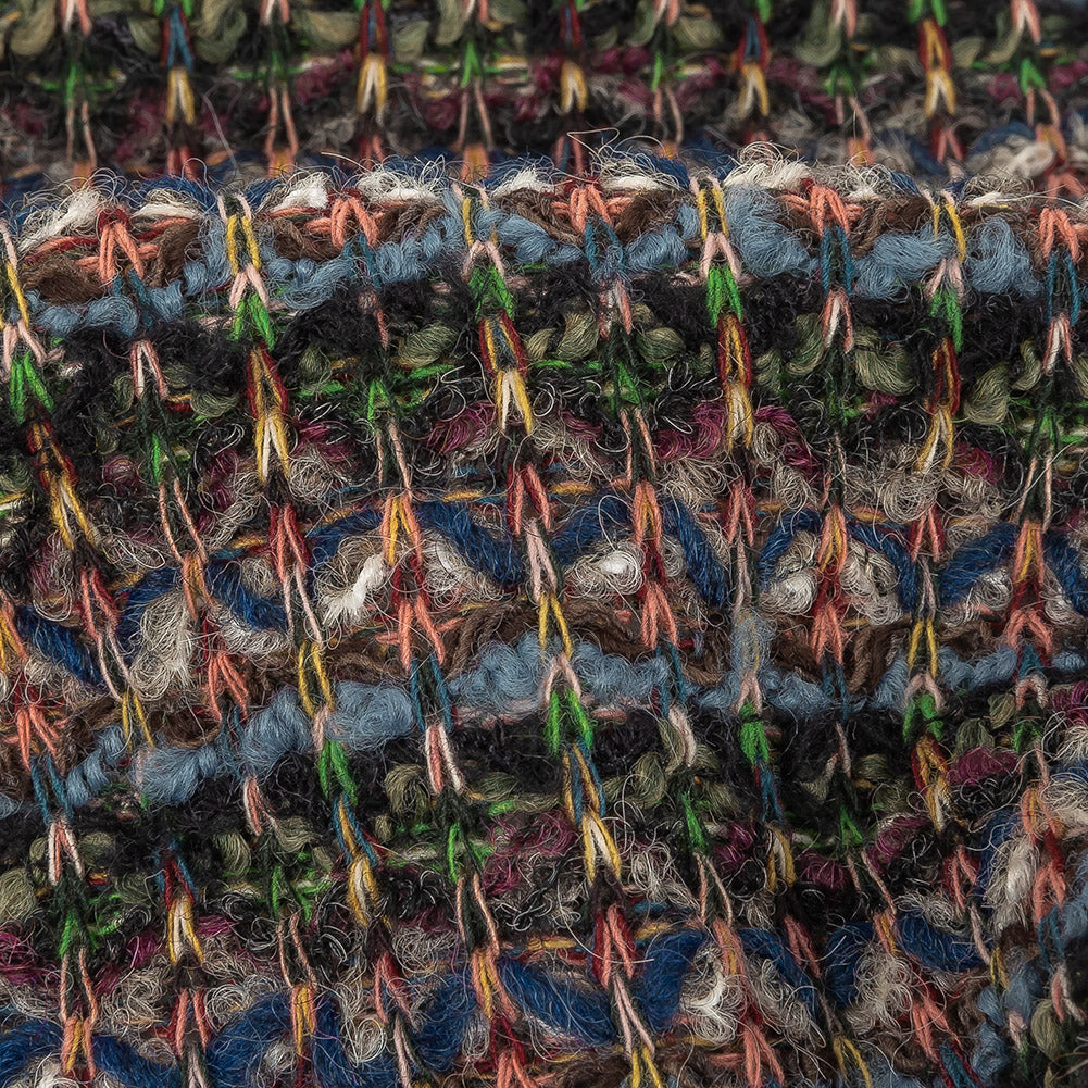 Italian Navy, Dusty Blue and Green Striped Boucle Wool Sweater Knit Detail