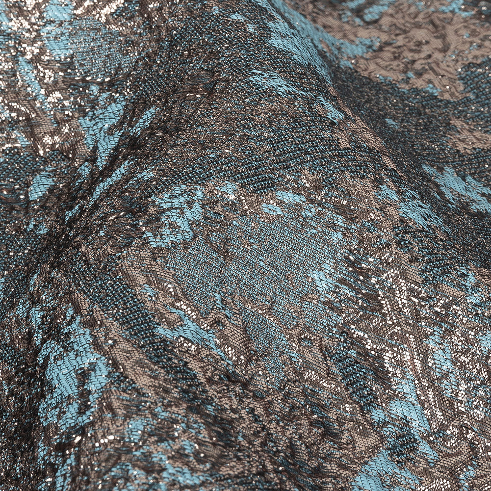 Sky and Rose Gold Abstract Metallic Brocade Detail