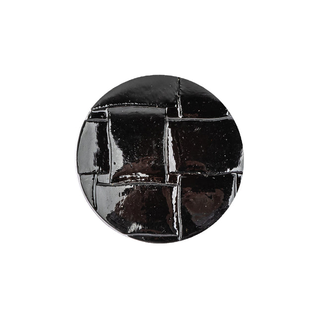 Italian Shiny Black Basketweave Embossed Faux Leather Button - 36L/23mm