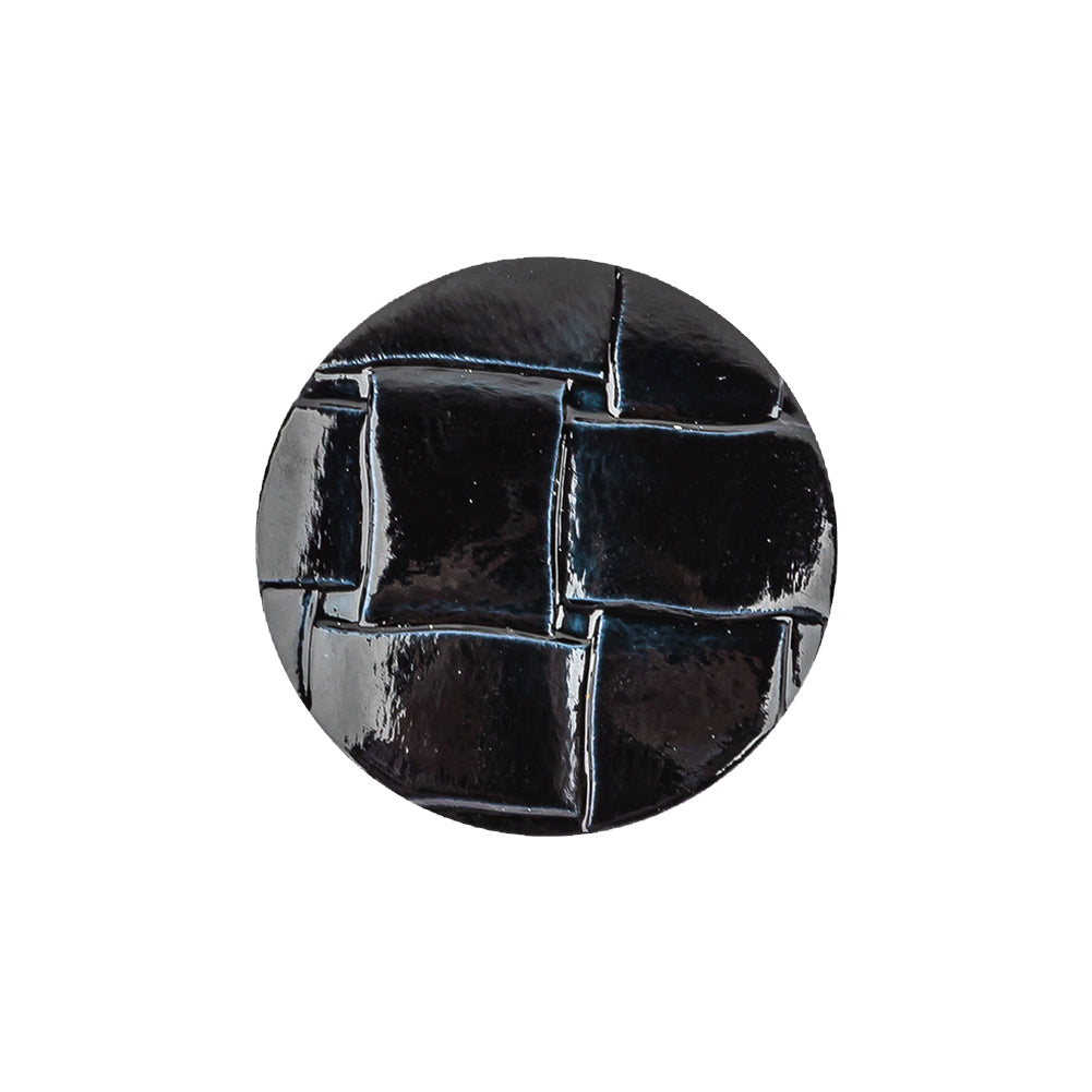 Italian Shiny Navy Basketweave Embossed Faux Leather Button - 36L/23mm