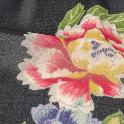 Famous NYC Designer Black, Pink, and Green Lovebirds and Florals Polyester Georgette Panel Detail