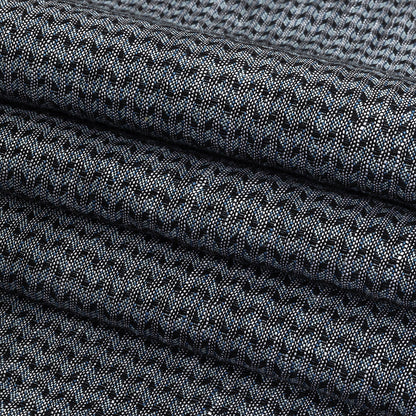 Italian Blue, Black, and White Chevrons Rayon Dobby Shirting Folded