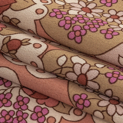 Italian Pink, Purple, and Cream Roses and Doilies Rayon Crepe Folded