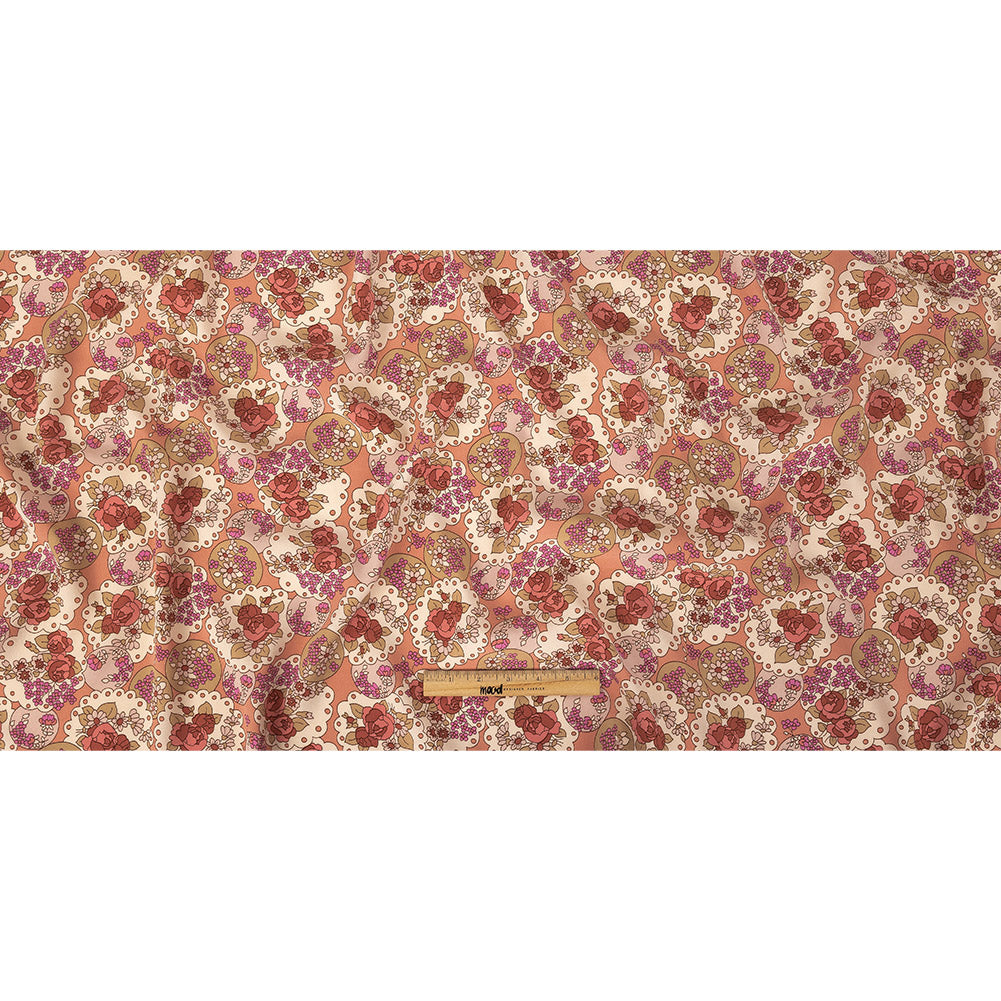 Italian Pink, Purple, and Cream Roses and Doilies Rayon Crepe Full