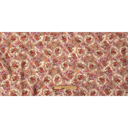 Italian Pink, Purple, and Cream Roses and Doilies Rayon Crepe Full