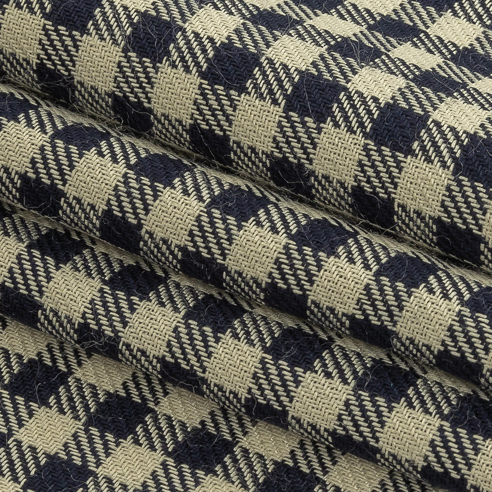 Italian Navy and Antique White Shepherd's Check Rayon Twill Folded
