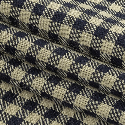 Italian Navy and Antique White Shepherd's Check Rayon Twill Folded
