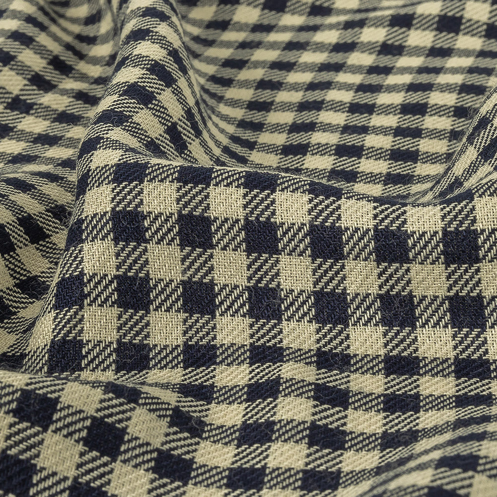 Italian Navy and Antique White Shepherd's Check Rayon Twill Detail