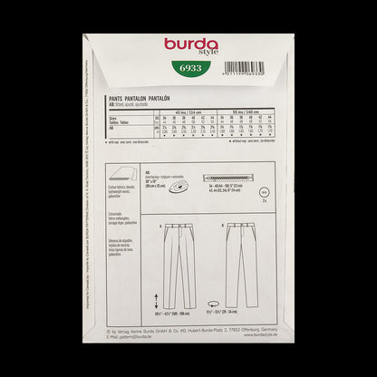 Burda Men's Pants Pattern 6933 Size US 34-44 Detail