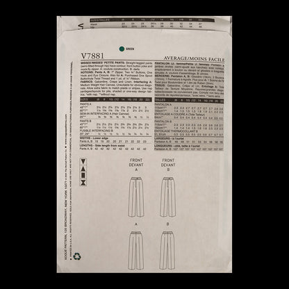 Vogue Misses' Pants Pattern V7881 Sizes 18,20,22 Detail