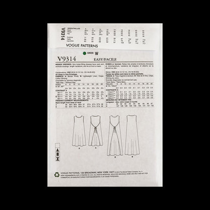 Vogue Kathryn Brenne Misses' Dresses Pattern V9314 Size OSZ (6-14, 16-22) Detail