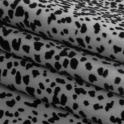 Gray and Black Cheetah Patterned Flocked Stretch Cotton Twill Folded