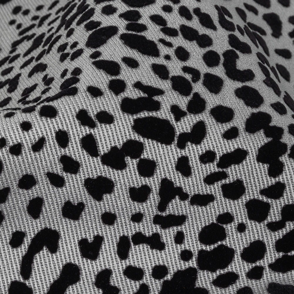 Gray and Black Cheetah Patterned Flocked Stretch Cotton Twill Detail