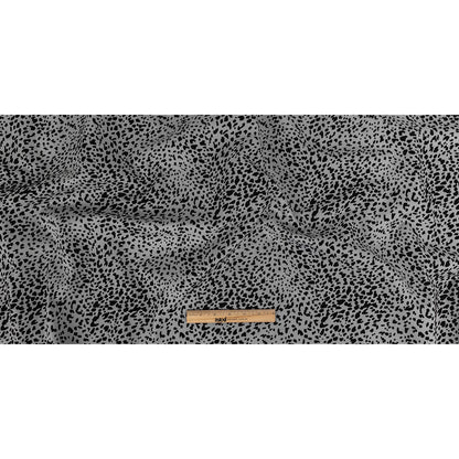 Gray and Black Cheetah Patterned Flocked Stretch Cotton Twill Full