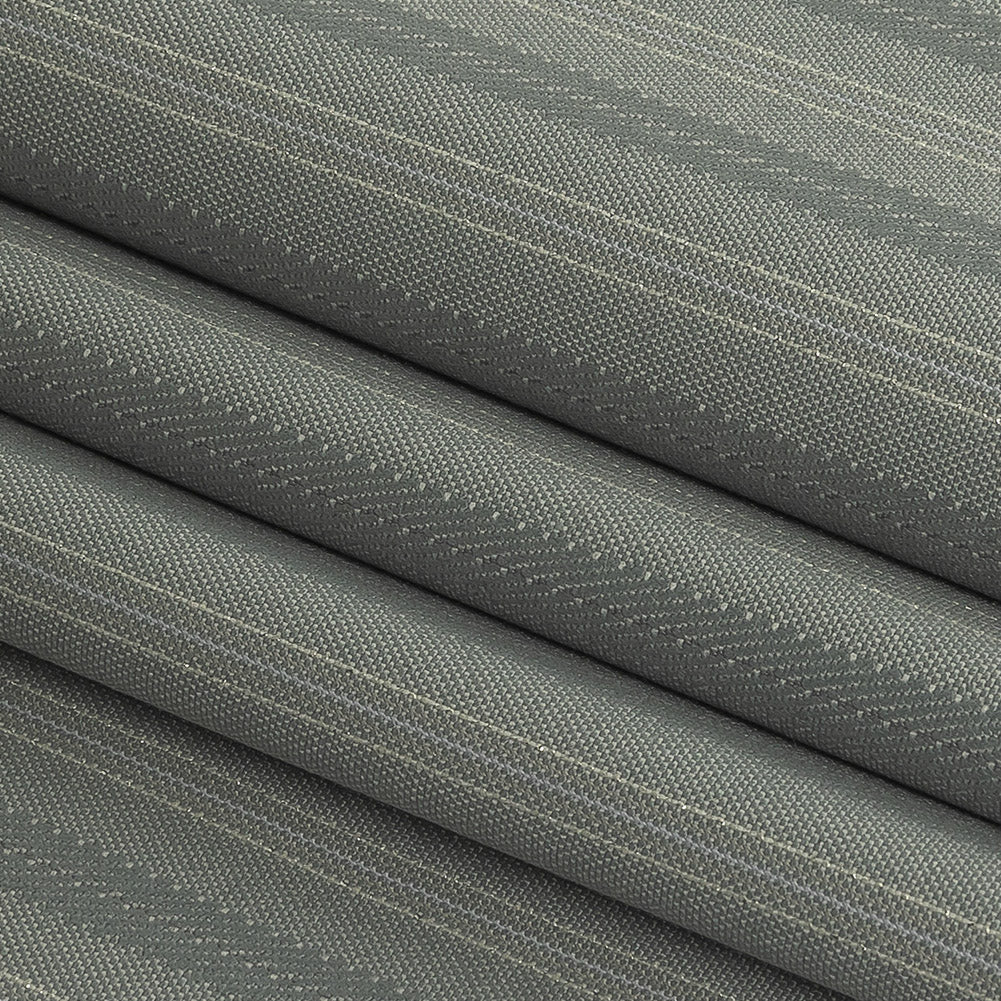 Cool Gray Satin-Faced Twill Stripes Stretch Polyester Suiting with Metallic White Pinstripes Folded