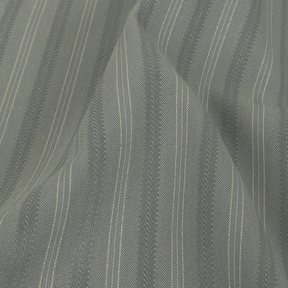 Cool Gray Satin-Faced Twill Stripes Stretch Polyester Suiting with Metallic White Pinstripes Detail