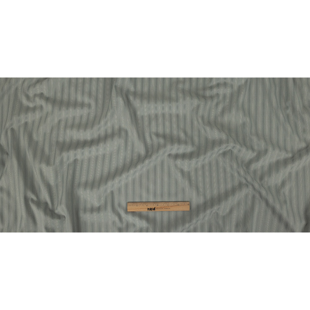 Cool Gray Satin-Faced Twill Stripes Stretch Polyester Suiting with Metallic White Pinstripes Full