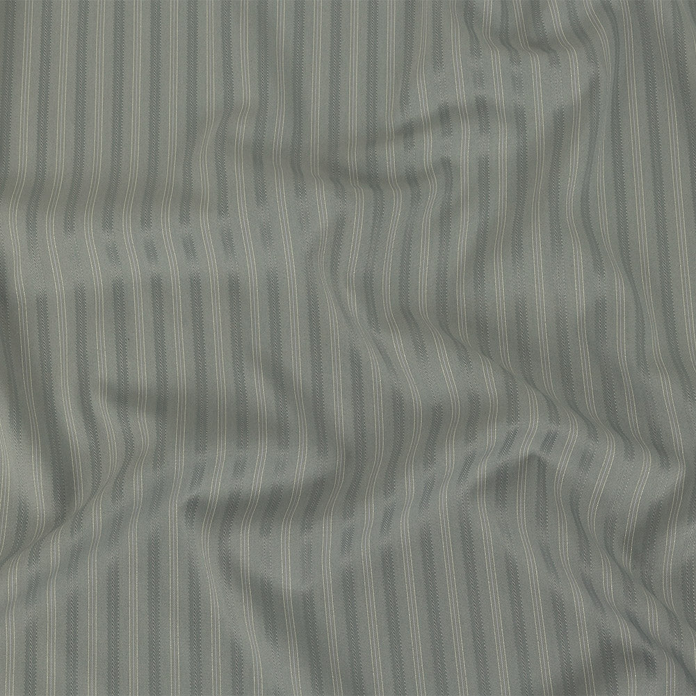 Cool Gray Satin-Faced Twill Stripes Stretch Polyester Suiting with Metallic White Pinstripes