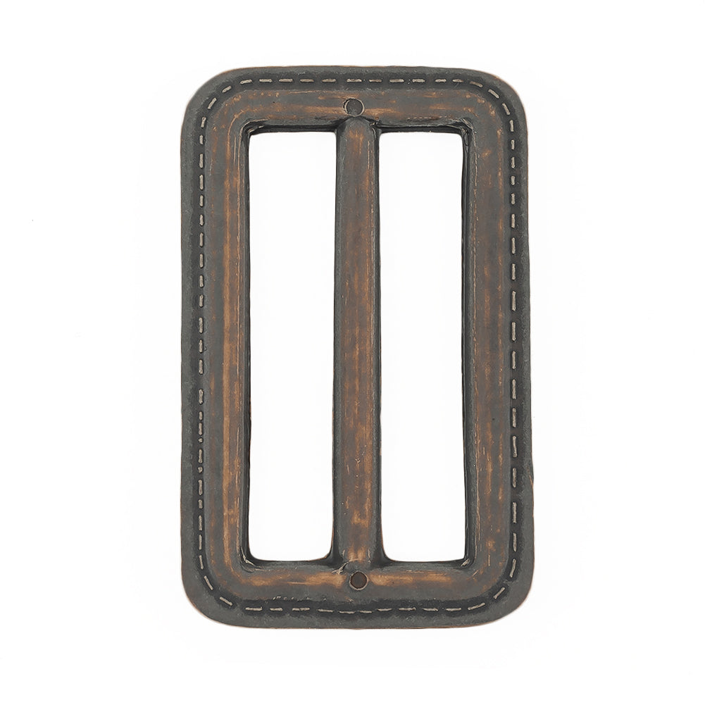 Italian Rugged Brown Faux Leather Slider - 2.5" L x 1.5" W Detail
