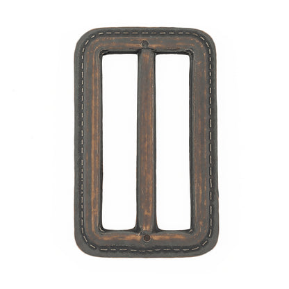 Italian Rugged Brown Faux Leather Slider - 2.5" L x 1.5" W Detail