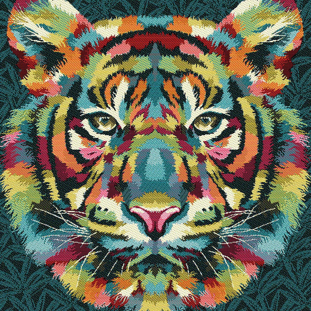 French Teal and Multicolored Bengal Tiger Chief Oversized Square Patch - 18.875" Detail