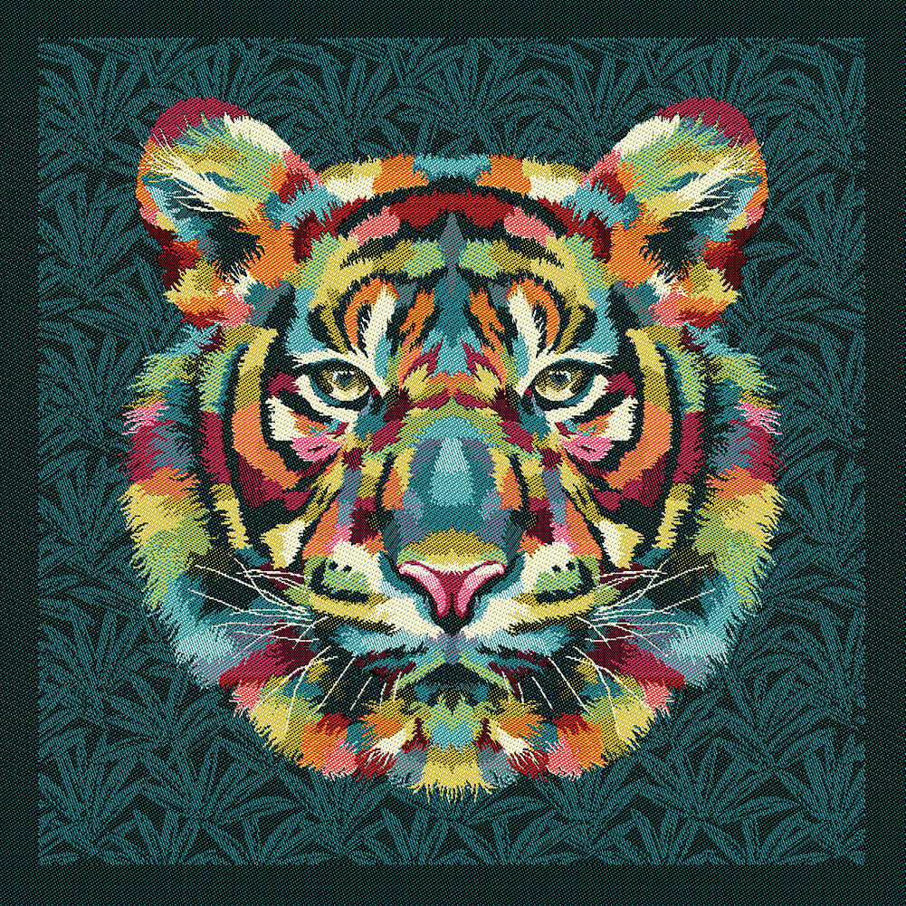 French Teal and Multicolored Bengal Tiger Chief Oversized Square Patch - 18.875"