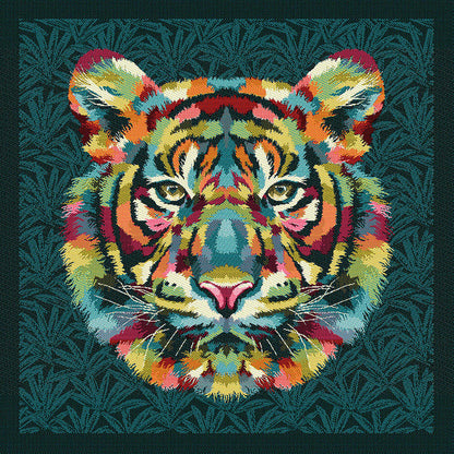 French Teal and Multicolored Bengal Tiger Chief Oversized Square Patch - 18.875"