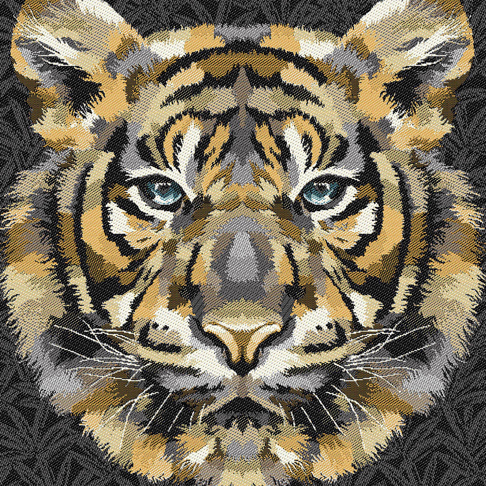 French Charcoal and Sand Bengal Tiger Chief Oversized Square Patch - 18.875" Detail